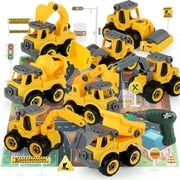 Take Apart Construction Truck Set Toys with Electric Drill and Map Kids Stem DIY Engineering Building Toy for Boys Toys Age 3 4 5 6 7 8