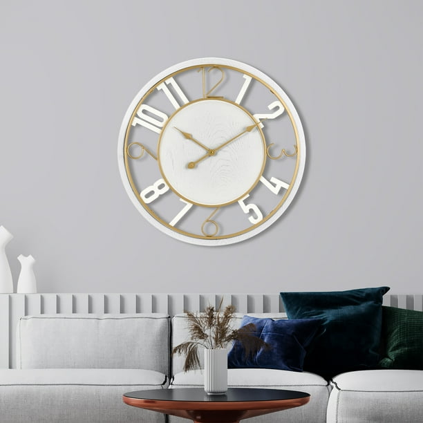 Sorbus Reloj de Pared Gran Madera Blanca Minimalista con Detalles