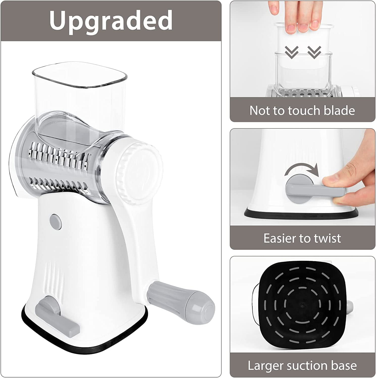 YNNICO Rotary Cheese Grater - Manual Mandoline Slicer with  Non-slip Suction Base, Vegetable Slicer Nuts Grinder Cheese Shredder with  Clean Brush: Home & Kitchen