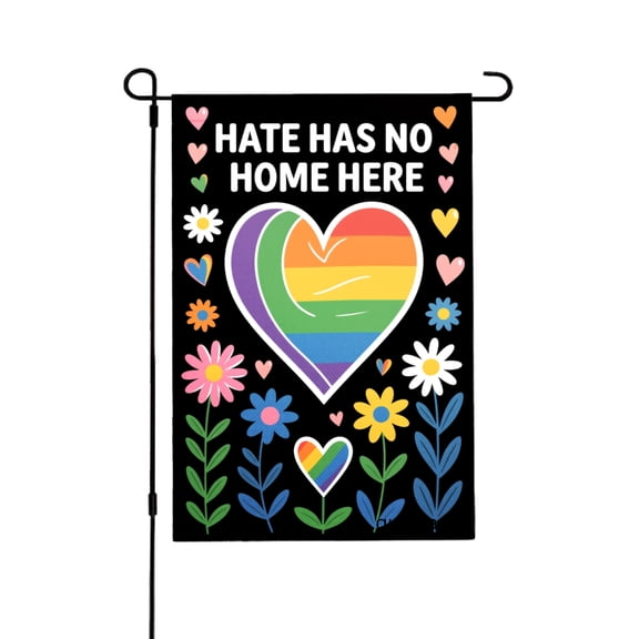 Amhnf Hate Has No Home Here Rainbow Heart Garden Flag For Home Outdoor Garden Yard Decor 12x18 inch