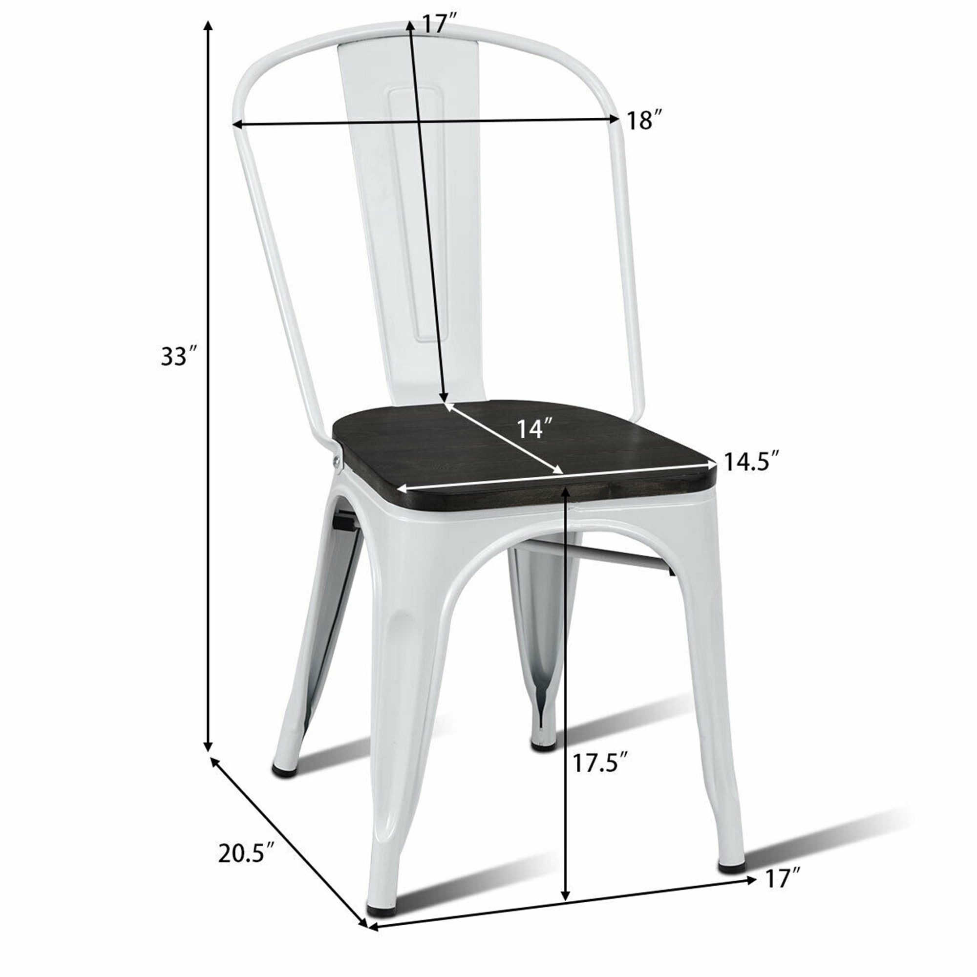 Gymax Set of 4 Wood Seat Stackable Cafe Bistro Metal Dining Side Chair
