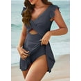 thumbnail image 4 of SHEWIN One Piece Swimsuit for Women Ruffle Cutout Swimdress Tummy Control V Neck Wrap Swimwear Gray XL, 4 of 7