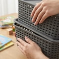 thumbnail image 4 of Plastic Hollow Woven Storage Basket Stackable Desktop Organizer Bin for Books Stationery Cosmetics and Household Items, Gray, 4 of 5