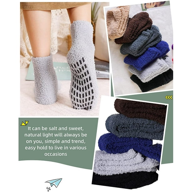 Chaussettes pantoufles floues pour femmes avec pinces hiver confortable épais  polaire moelleux antidérapant chaud équipage confort doux chaussettes  d'hôpital 