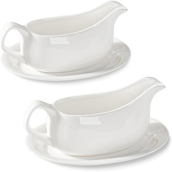 Gravy Boat with Saucer 19 oz,Ceramic Gravy Boats with Tray Set of 2, Gravy Bowl for Turkey,Dispenser with Tray for Sauces