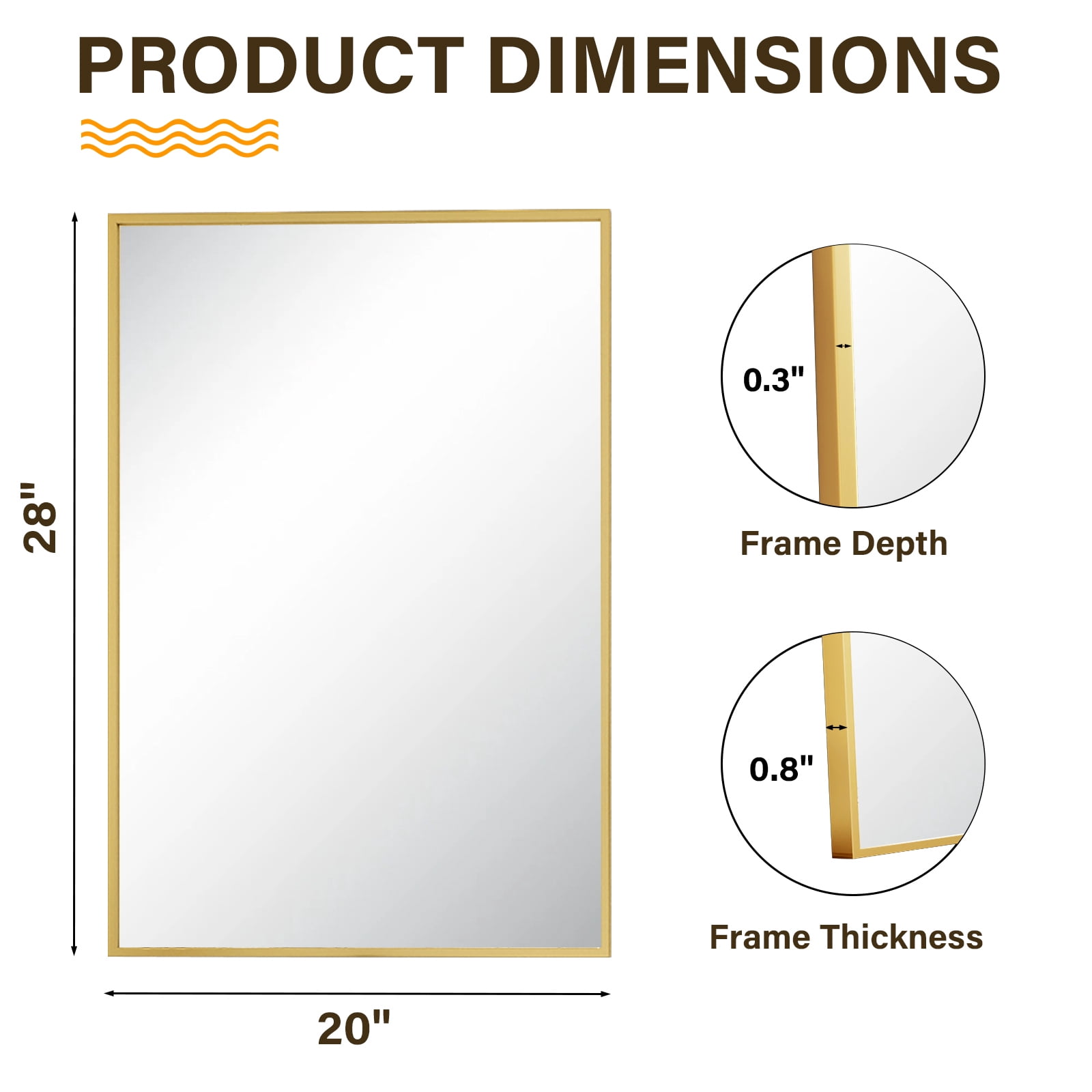Easy4Home 28"x20" Rectangular Bathroom Mirror Decorative Wall Mounted Vanity