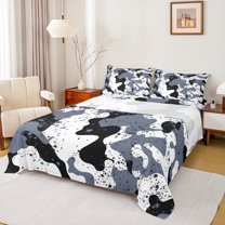 Homewish Blue Splash Ink Full Size Sheets,Retro Rustic Camouflage Bed Sheets,Rustic Farmhouse Cabin Sheet Sets For Kids,Microfiber Bedroom Decor,4-Piece