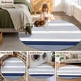 thumbnail image 5 of Round Rugs 5Ft, Navy Blue Stripe Round Area Rug Washable Indoor Throw Carpet, Modern Rustic Horizontal Blue Striped Soft Non Slip Circle Rug for Cabinet Bathroom Home Decor Aesthetic, 5 of 8