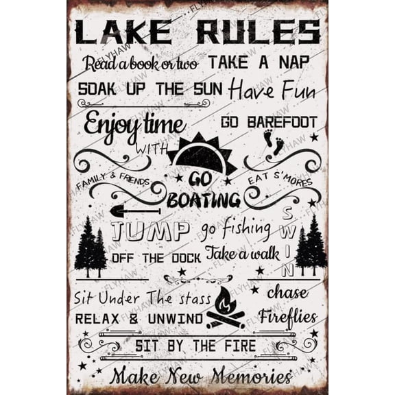 8x12 Inch Retro Lake Rules Aluminum Metal Sign, Thick Tinplate Art Wall Decor for Lake House Beach Garden Living Room