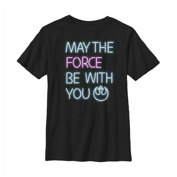Boy's Star Wars Neon May The Force Graphic Tee Black Medium