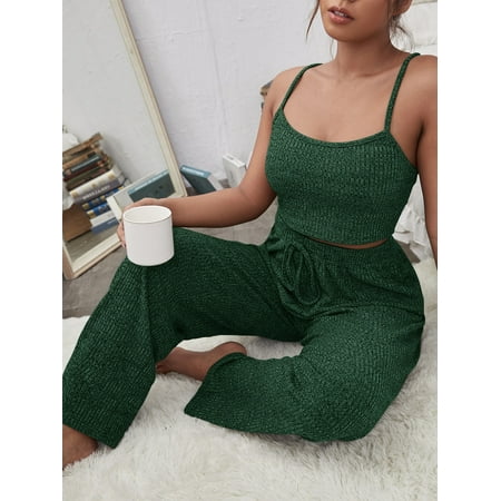 

Women s Plus Space Dye Cami Pajama Set 1XL(14) Dark Green Casual F22001D