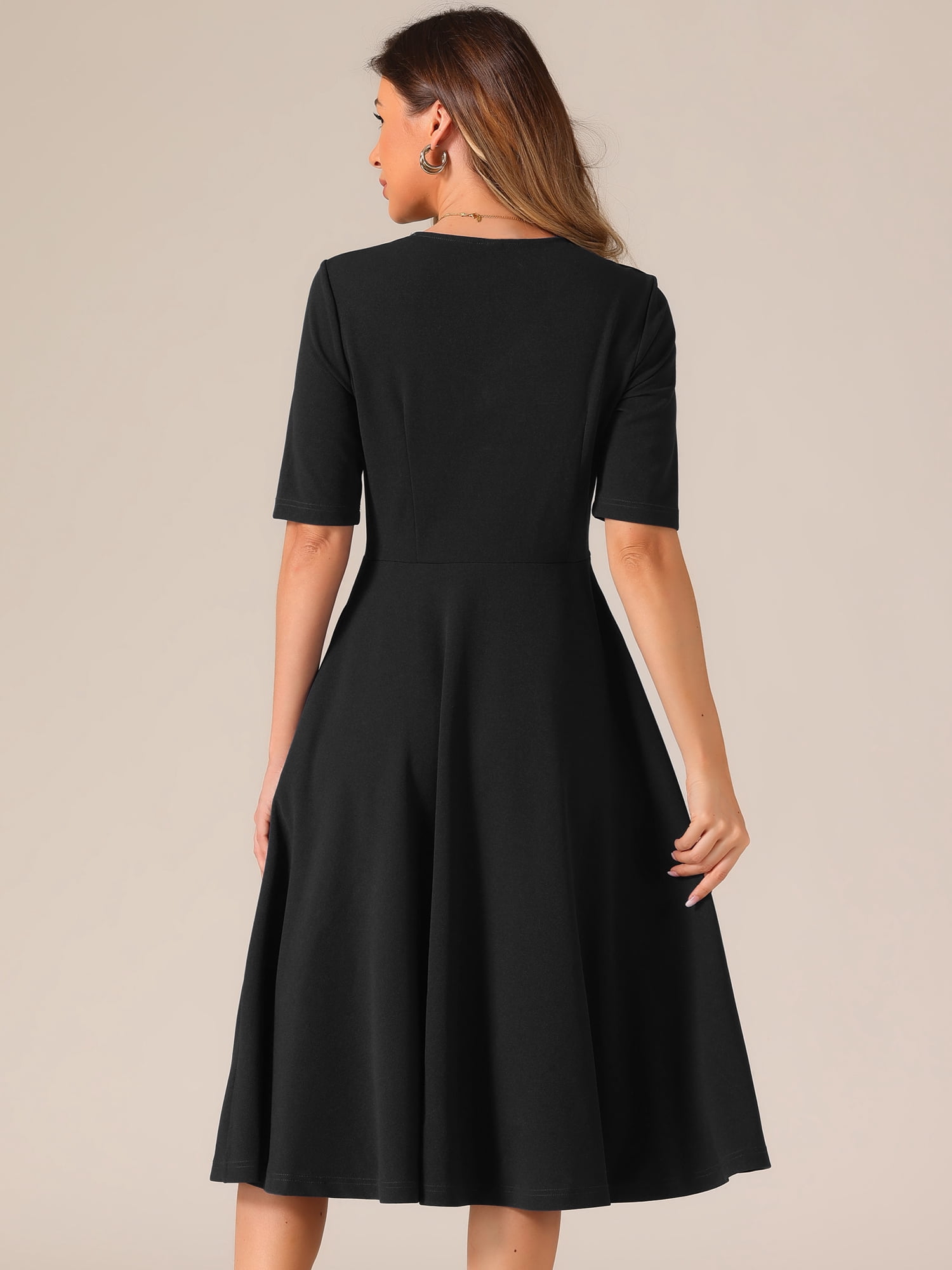 DARING DIVA V Neck Half Sleeve Swing Vintage Dress XS Black