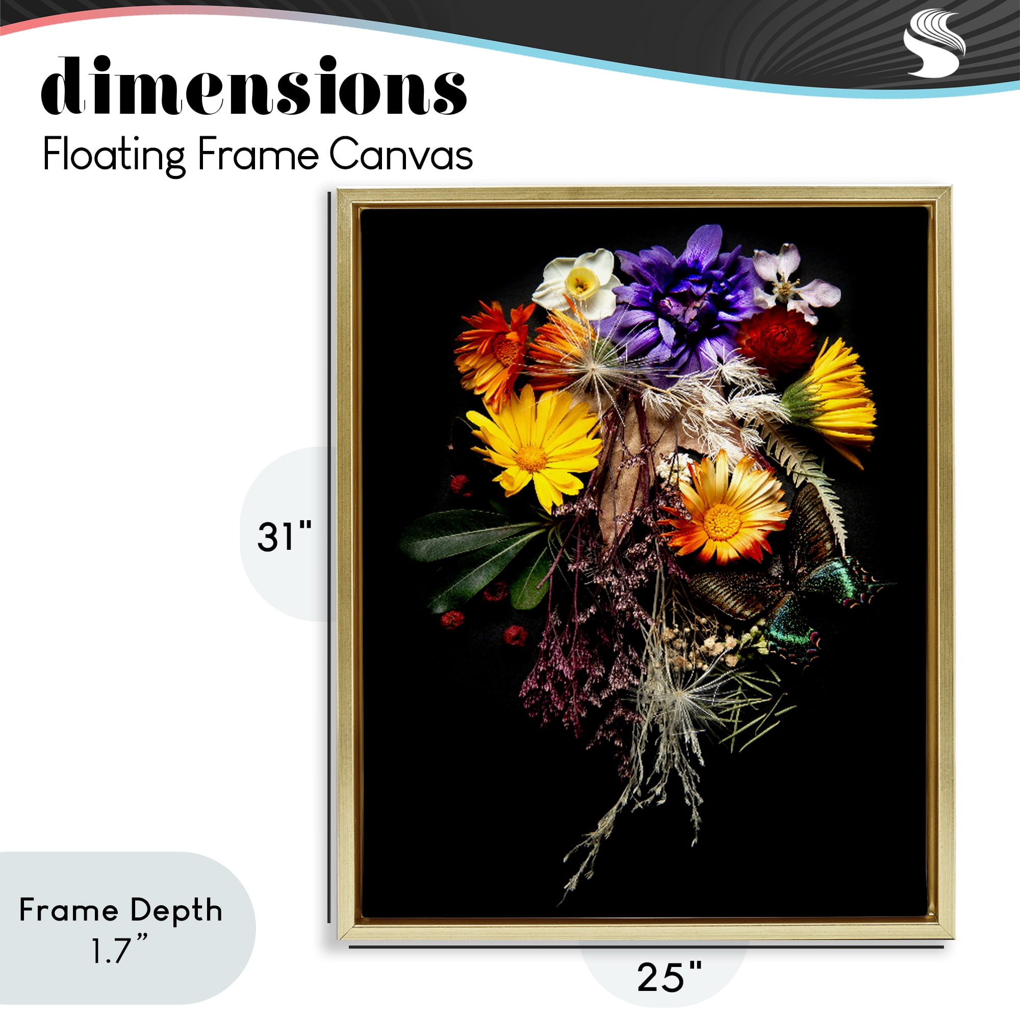 Stupell Industries Butterfly Adorned Arrangement Gold Framed Floater Canvas Wall Art, design by Carl Kravats