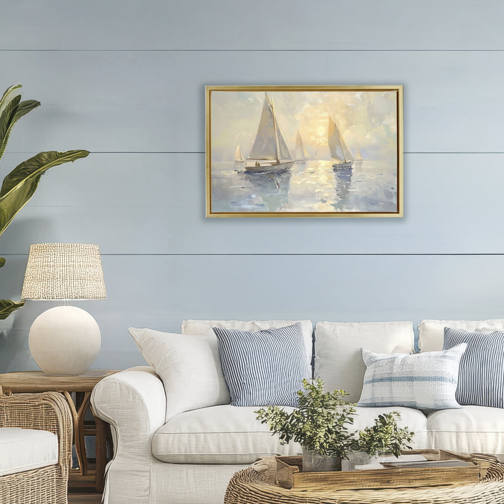 Stupell Industries Sunset Sailboats Glow Gold Framed Floater Canvas Wall Art, design by Creative Studio