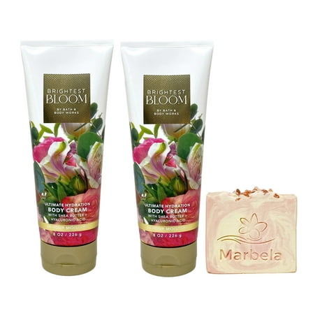 Bath & Body Works Brightest Bloom 2 Pack Body Cream Bundle with a Himalayan Salts Springs Bar Soap - Full Size