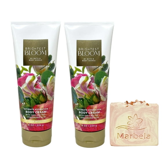 Bath & Body Works Brightest Bloom 2 Pack Body Cream Bundle with a Himalayan Salts Springs Bar Soap - Full Size
