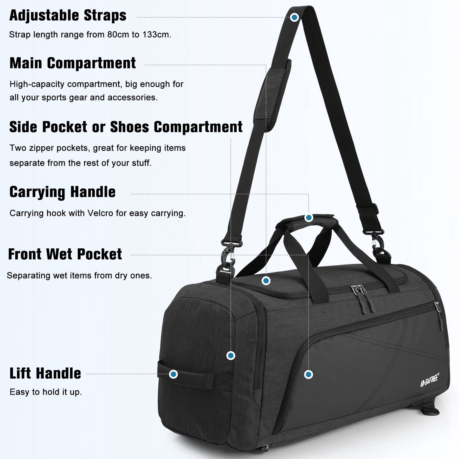 G4Free Sports Travel Duffel Bag 45L/60L with Shoe Compartment and Wet Pocket for Men and Women