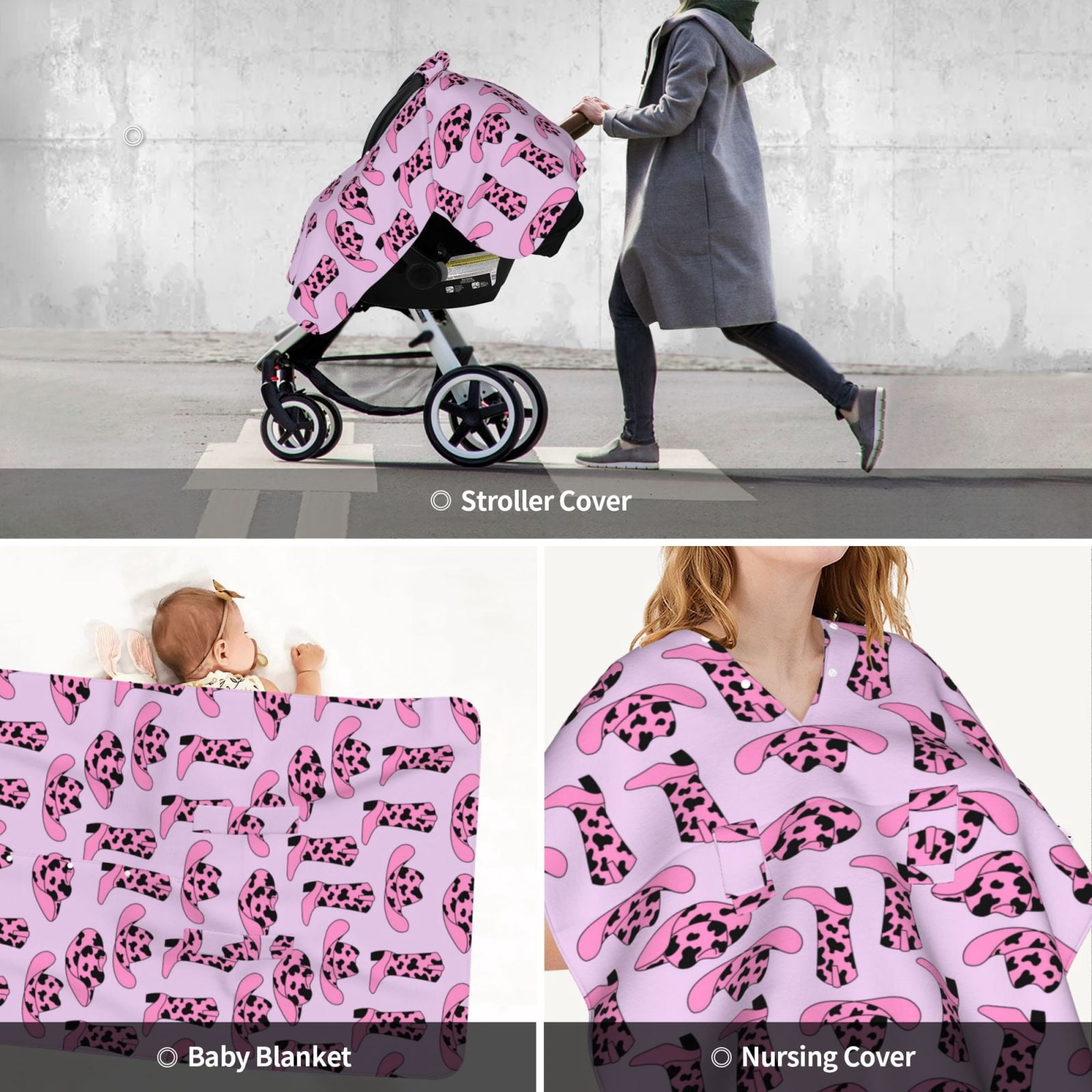 Car Seat Cover Baby - western cow pink cowboy boots hat Breathable Infant Car Seat Cover for Baby Carseat, Lightweight Comfort Baby Essentials Must Haves Newborn Stuff for Girl Boy