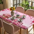 thumbnail image 3 of Valentine's Day Table Cloths for 3 Foot Rectangle Tables, Pink Love Gnomes Roses Ombre Romantic Patio Waterproof Elastic Fitted Tablecloths, Washable Rectangular Table Cover for Camping, 3 of 8