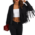 thumbnail image 1 of Veste à Franges en Faux Suède pour Femmes Moto Motard Court Ouvert devant avec Franges Manteau Court, 1 of 8