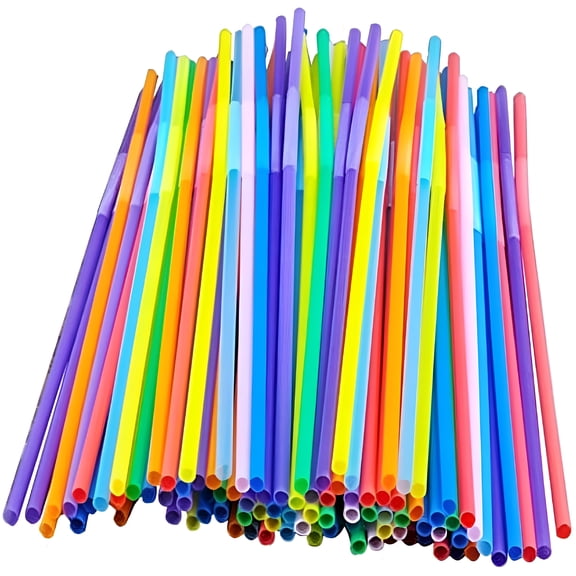 ACDANC Colorful Extra Long Flexible Drinking Straws Bendy Disposable Plastic Drinking Straws 100 Pack 10.2 Inch Tall
