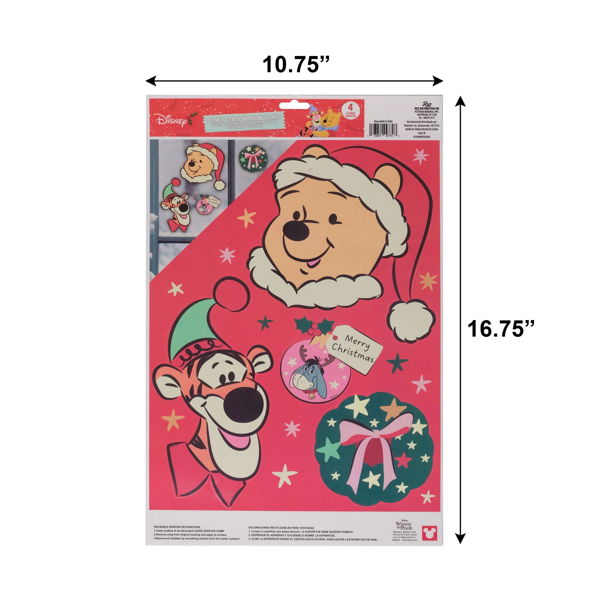 Disney Winnie the Pooh Christmas Window Clings – Holiday Window Decorations Featuring Pooh, Tigger & Eeyore