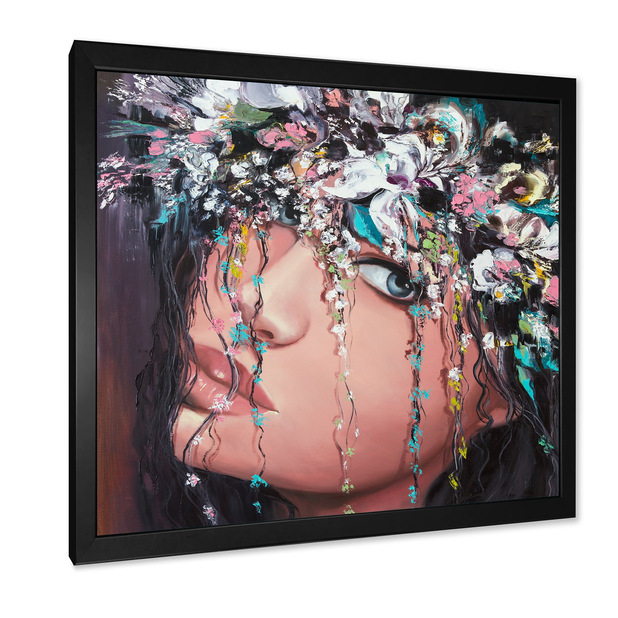 Designart 'Portrait Of A Young Woman With Flowers II' Modern Framed Art Print
