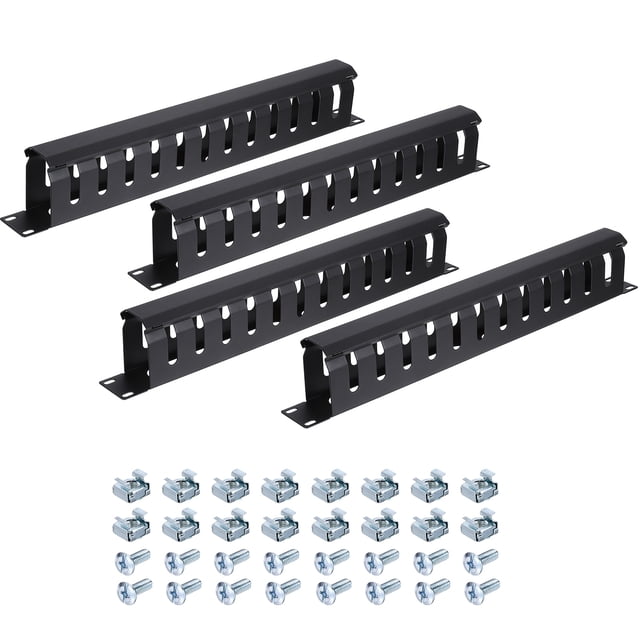 Uxcell 1U 19 Inch Cable Management, 4 Pack 12 Slot Horizontal Rack Mount Wire Organizer, Black