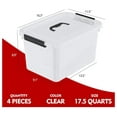 thumbnail image 2 of 17.5 Quart Storage Bins - 4 Pack Clear Plastic Containers with Lids & Handles - Stackable Organizer for Closet, Garage, Home - 17.5 Qt, 2 of 7