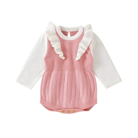 

Borlai Newborn Baby Girl Ruffled Knitted Romper Long Sleeve Bodysuit Jumpsuit One Piece Outfits Sweater Infant Winter Clothes