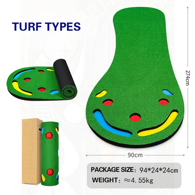 Putting Green Mats Set for Golf Putting Use Training Aid Put Cup & Flags Indoor Outdoor Training Mat Yellow