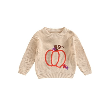 

Boy Girl Halloween Sweater Pumpkin Embroidery Long Sleeve Knit Pullover
