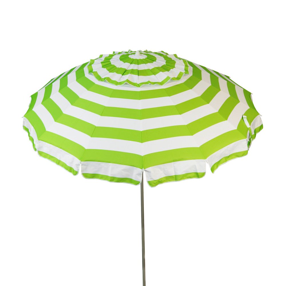 Deluxe 8 ft Lime and White Stripe Patio & Beach Umbrella with Travel