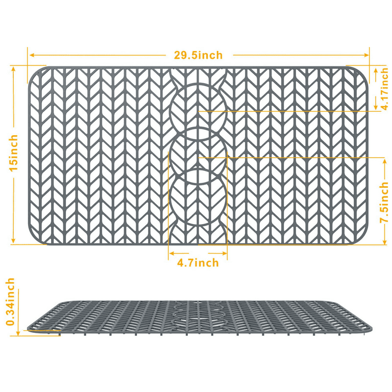 Silicone Kitchen Sink Protector Mat - Heat Resistant, 28.3x15 Inch, Fits Stainless Steel & Porcelain Sinks (Upper/Middle Hole)