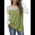 thumbnail image 3 of Suéter Oversize con Bloques de Color para Mujer: Cuello Redondo, Punto Acanalado, Hombros Caídos, Larga Verde L, 3 of 10
