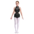 thumbnail image 1 of Jhaoyu Robe de Danse Latine pour Filles avec Strass, Franges, Justaucorps Sans Dos, Noir 6, 1 of 7