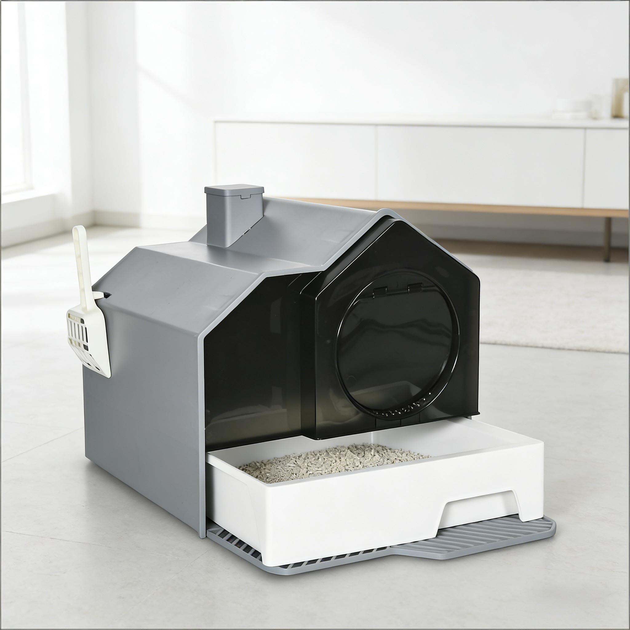 Orthopedic Dog Bed, Easy to Clean Cat Litter Box,Hooded Cat Litter Box, Black+ Gray,White Dog Bed,Abs,Polypropylene Cat Bed, Pet Supplies Pet Beds & Furniture