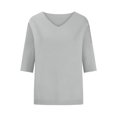 thumbnail image 6 of Pincandy Women Solid Color Spring/summer Knitted-neck Medium Sleeve Casual Top,Gray,S, 6 of 9