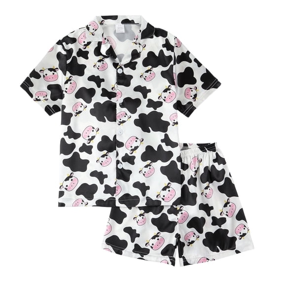 Angala Valentine's Day Cartoon Animal Print Kids Summer Pajama Soft Viscose Short Sleeve Shorts Homewear Outfit For Girls And Boys Cozy Stylish Boys Girls Outfits 4-5 Years