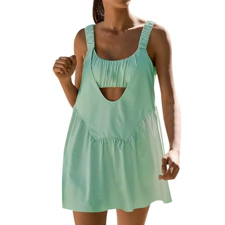 TOWED22 Women Tennis Dress with Built in Shorts and Bra Sleeveless Casual Summer Backless Golf Dress Workout Athletic Dress(Green XXL)