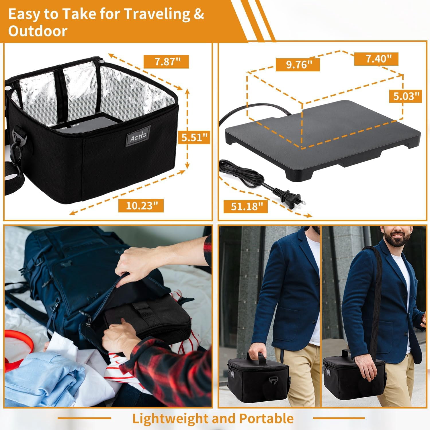 Aotto Portable Oven, 110V Electric Heated Lunch Box, Mini Microwave for Adults Work Office Travel Hotel, Home Kitchen, Black