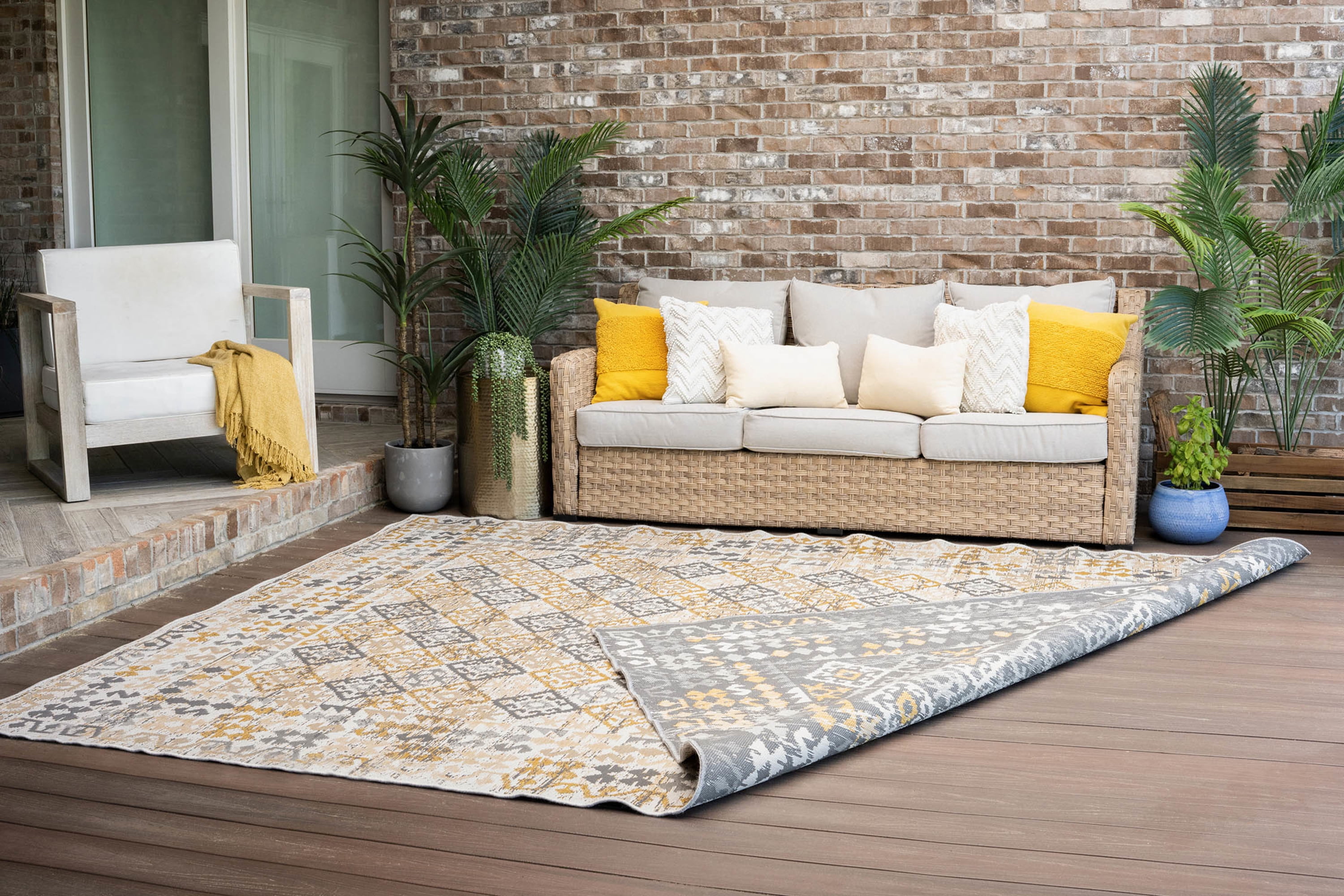 5x7 Water Resistant, Indoor Outdoor Rugs for Patios, Front Door Entry, Entryway, Deck, Porch, Balcony | Outside Area Rug for Patio | Cream, Moroccan | Size: 5'3'' x 7'3''