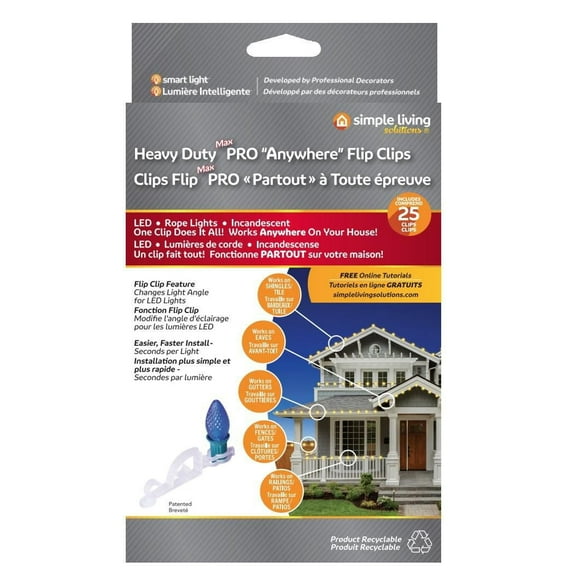 Simple Living Solution's Max Pro Anywhere Flip Clips 25-Count Seasonal Light Strand Plastic Clips - Clear