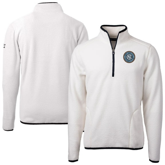 Men's Cutter & Buck White New York City FC Cascade Eco Fleece Quarter-Zip Jacket