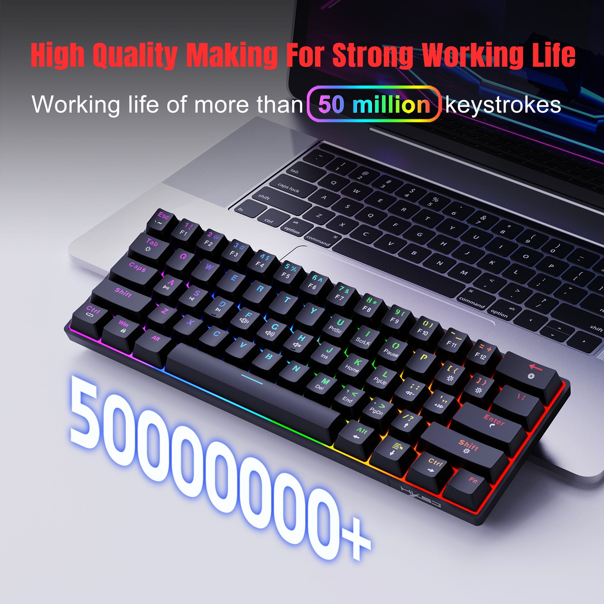 60% Mechanical Gaming Keyboard,Mini Keyboard with Hot Swappable,Mechanical Red Switch,21 LED Lingting Effects,DIY 61 Keys Wired Keyboard for Gamer&Office