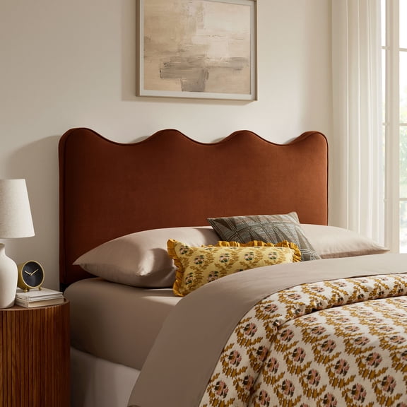 Athena Stain-Resistant Performance Velvet Full Size Headboard in Rust