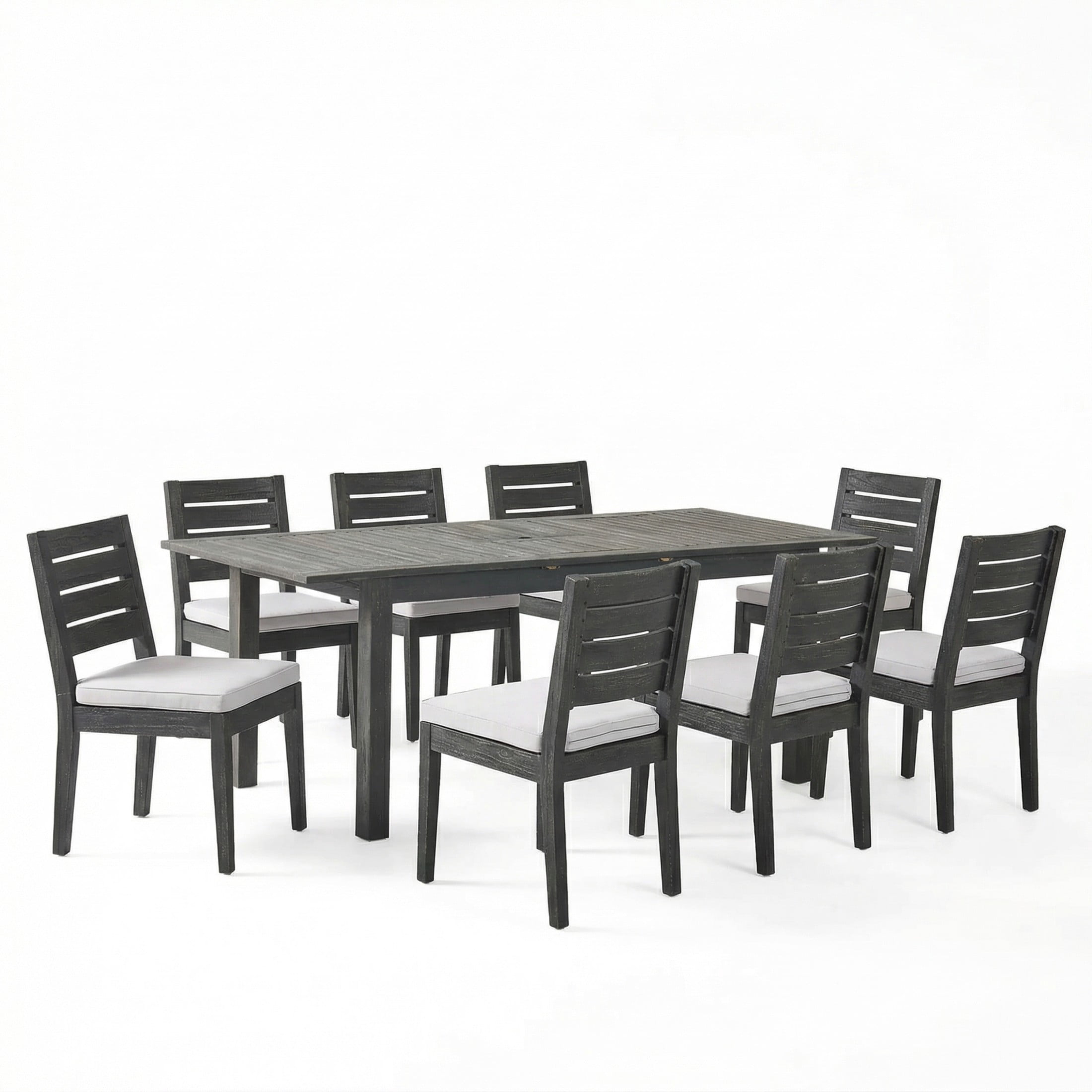 Christopher Knight Home 9-Piece Expandable Acacia Wood Outdoor Dining Set with Cushions, Dark Gray