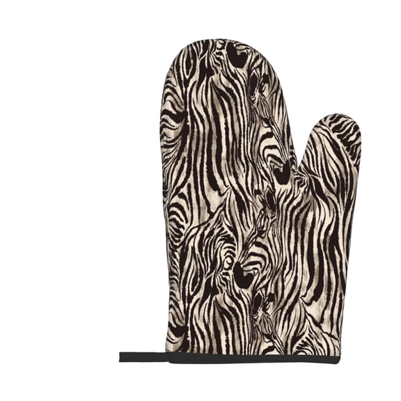 Xecao Leopard And Zebra1 Pattern Oven Mitts and Pot Holders Sets Heat Resistant Silicone Oven Mittens Extra Thicken Long Kitchen Cotton Oven Glove for Cooking