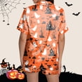 thumbnail image 6 of oqasdz Womens Halloween Pajamas Ghost Pumpkin Printed Silk Short Sleeve Button Down 2 Piece Loungewear Set Sleepwear, 2X, 6 of 7