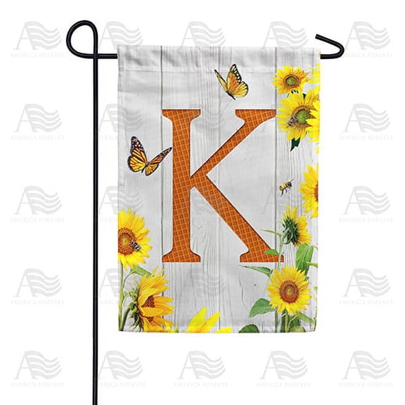 America Forever Spring Monogram Garden Flag Letter K 12.5 x 18 inches Double Sided Vertical Outdoor, Yard, Lawn, Beautiful Yellow Flowers, Sunflower Garden Flag